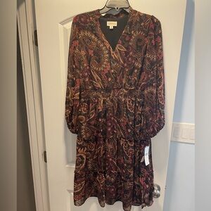 Long sleeve brown paisley dress
